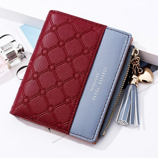 Women Leather Small Wallet Card Holder Zip Purse Clutch Handbag